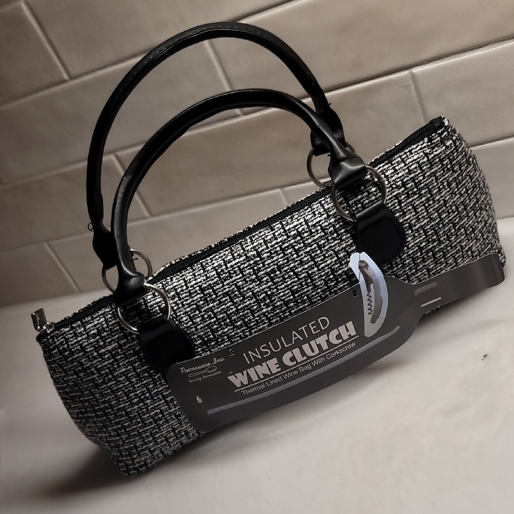 🍷🍾 Insulated Wine Clutch - Black & White Tweed Style 🍾🍷